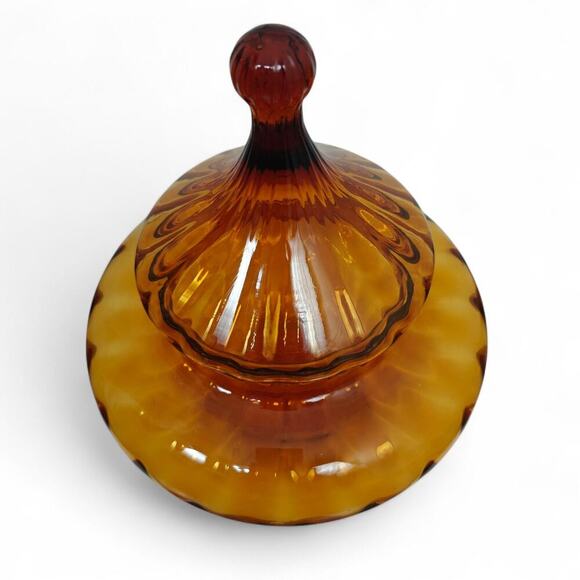 Vintage Empoli Italy Circus Tent Amber Glass Lidded Candy Dish Jar 1960s MCM - Picture 2 of 11